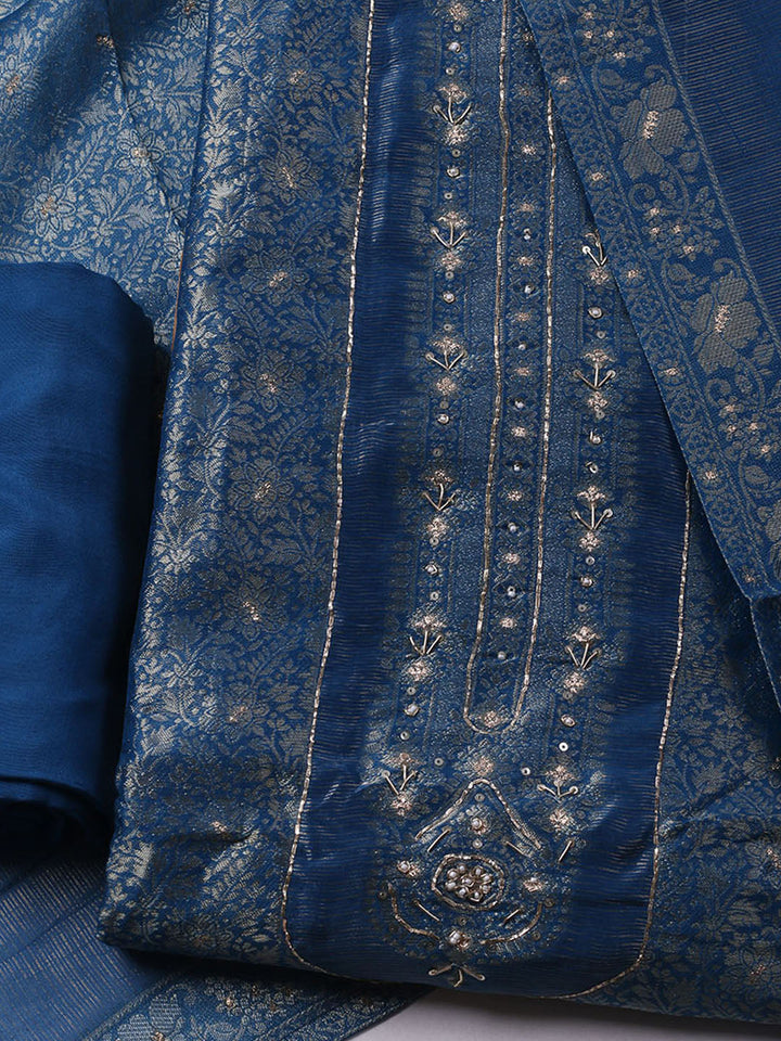Woven Design Chanderi Unstitched Suit With Pant &amp; Dupatta