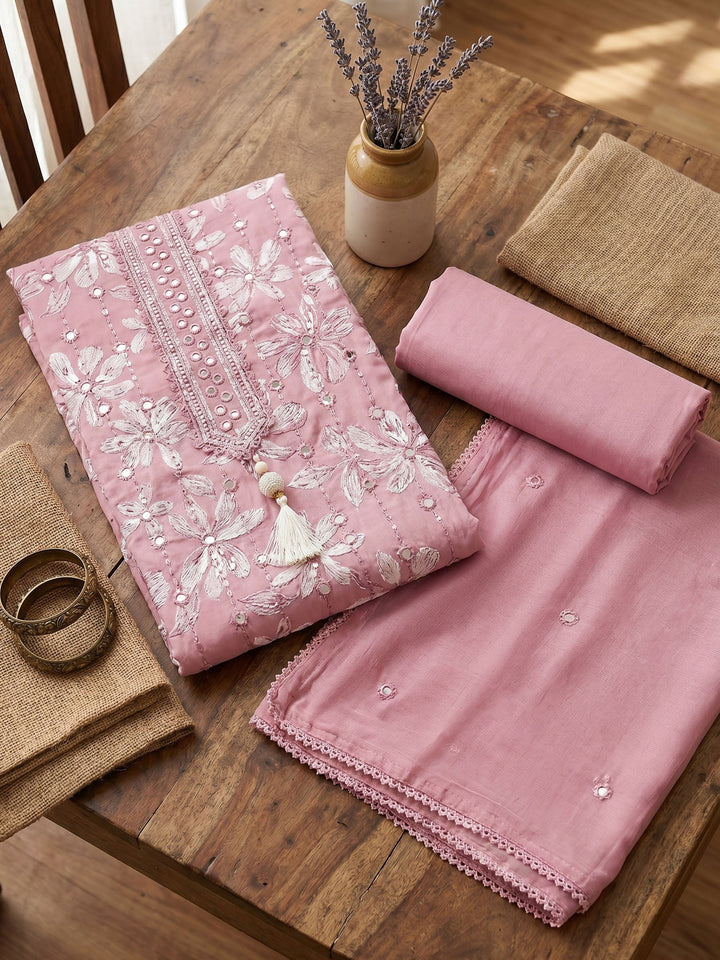 Neck Embroidered Cotton Blend Unstitched Suit With Dupatta