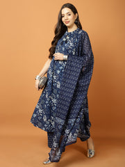 Floral Printed Cotton Kurta With Pants & Dupatta