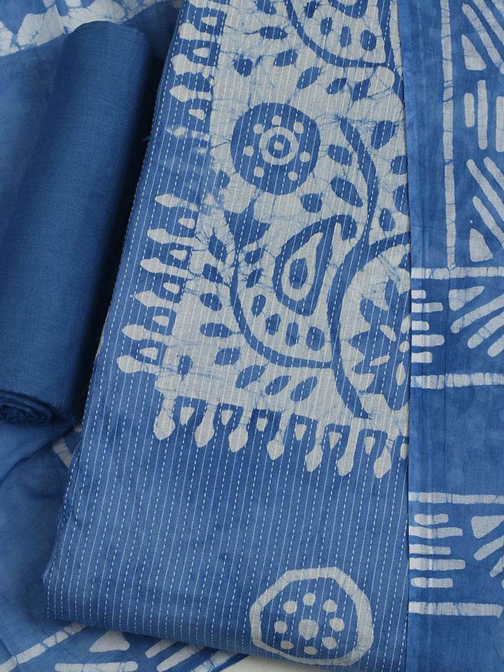 Printed Cotton Unstitched Suit With Pant &amp; Dupatta
