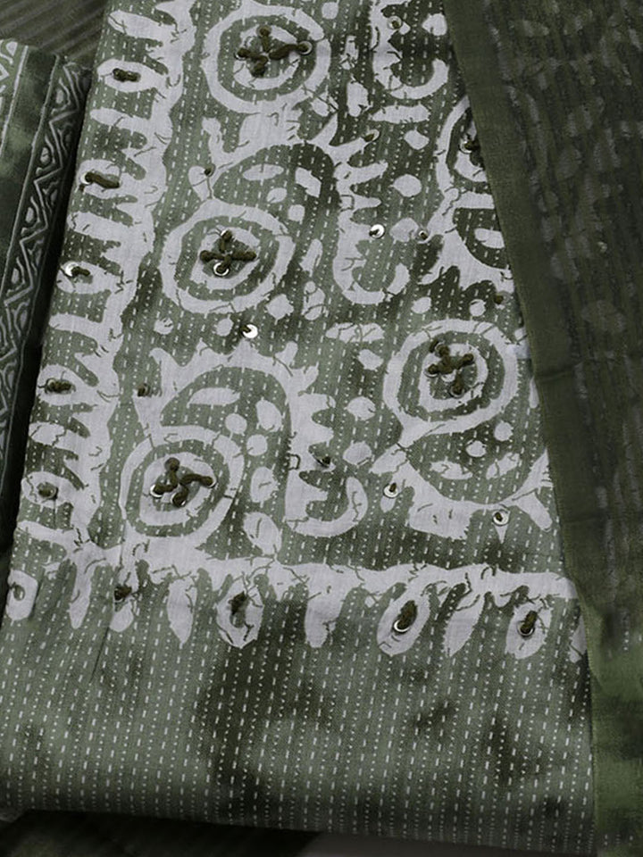 Neck Embroidered Cotton Blend Unstitched Suit With Dupatta