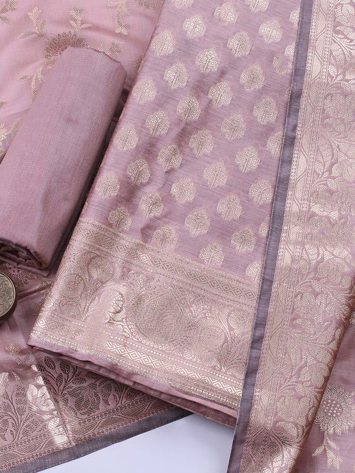 Woven Design Chanderi Unstitched Suit With Pant &amp; Dupatta
