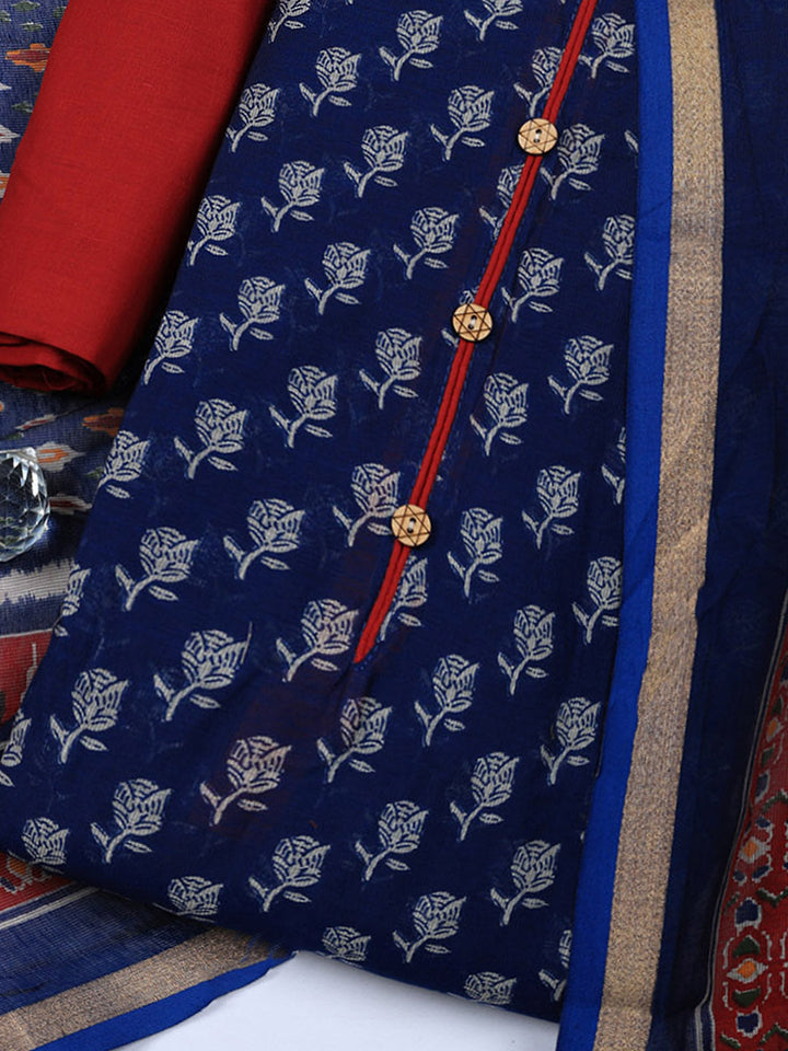 Embroidered Cotton Blend Unstitched Suit With Pant &amp; Dupatta
