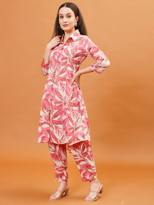 Digital Printed Cotton Blend Kurta With Pants