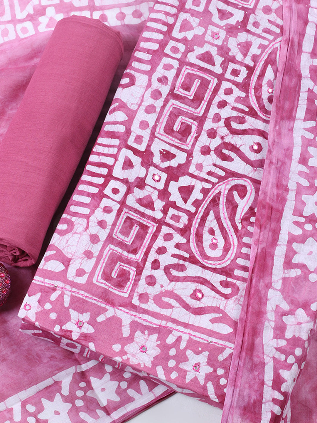 Embroidered Cotton Blend Unstitched Suit With Pant &amp; Dupatta