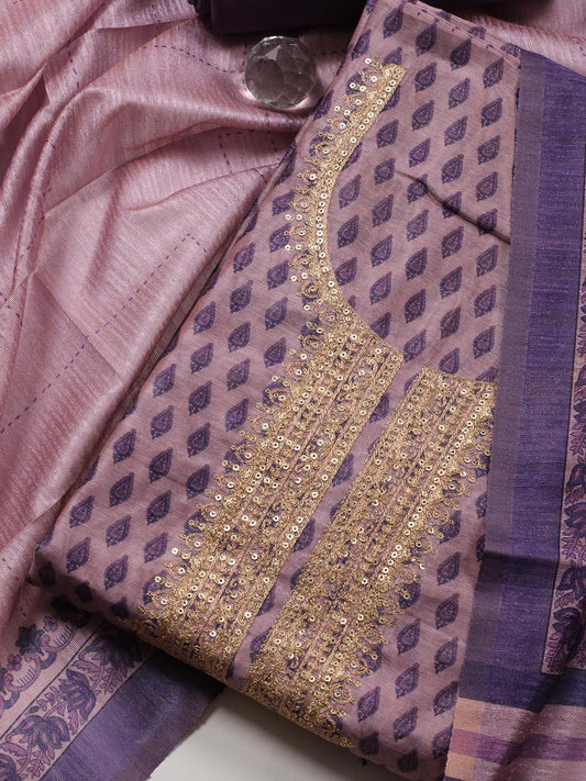 Neck Embroidery Chanderi Unstitched Suit Piece With Dupatta