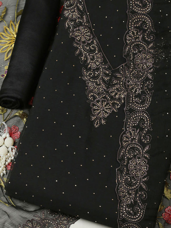 Embellished Organza Unstitched Suit With Pant &amp; Dupatta