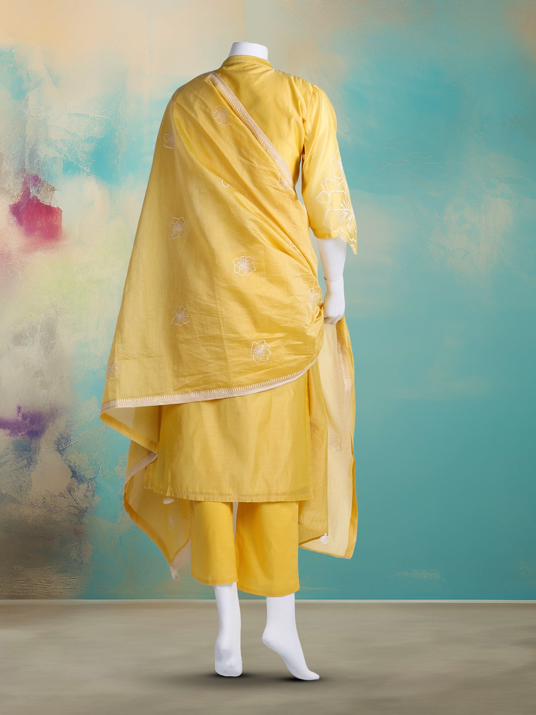 Embroidered Chanderi Kurta With Pant & Dupatta