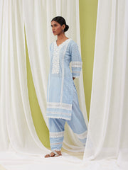 Floral Schiffli Cotton Kurti With Pants