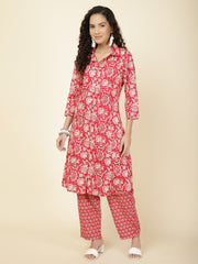 Floral Printed Cotton Kurta With Pants