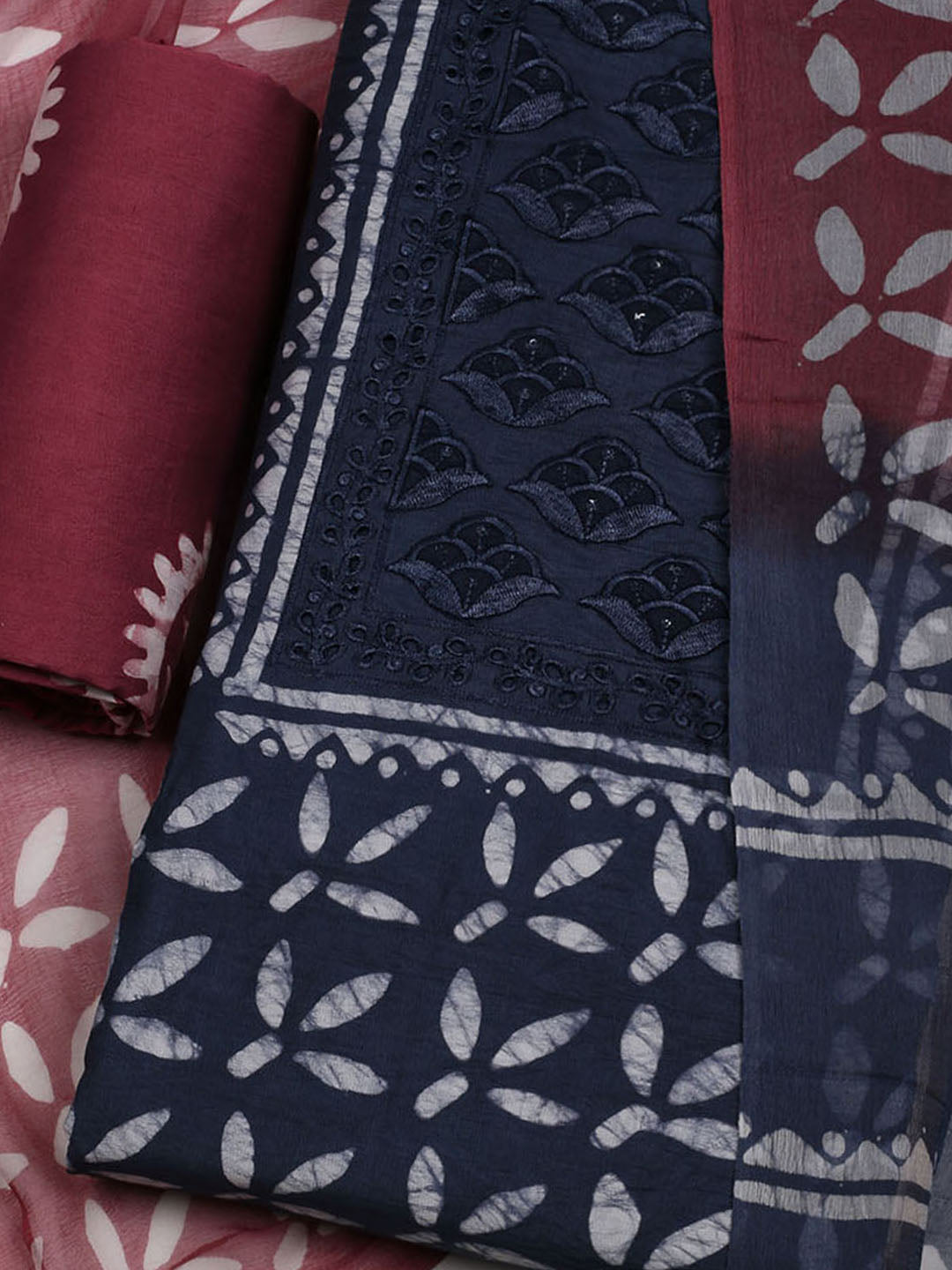 Printed Cotton Blend Unstitched Suit With Dupatta