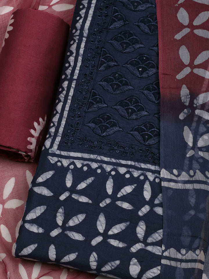 Printed Cotton Blend Unstitched Suit With Dupatta