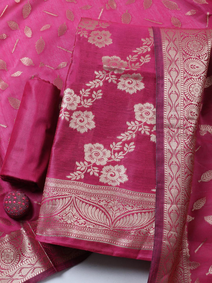 Banarasi Chanderi Unstitched Suit With Pant &amp; Dupatta