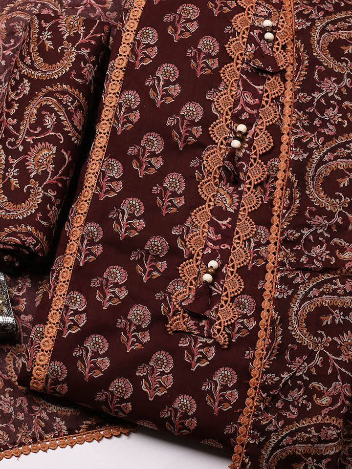 Embroidered Cotton Blend Unstitched Suit With Pant &amp; Dupatta