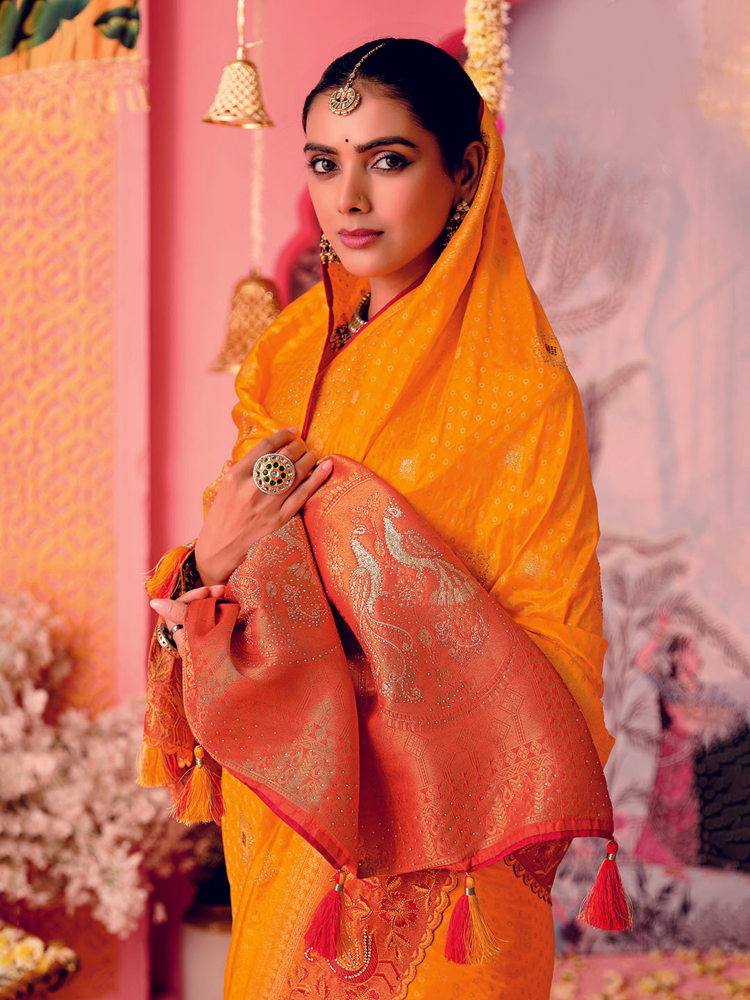 Woven Border Booti Art Silk Saree