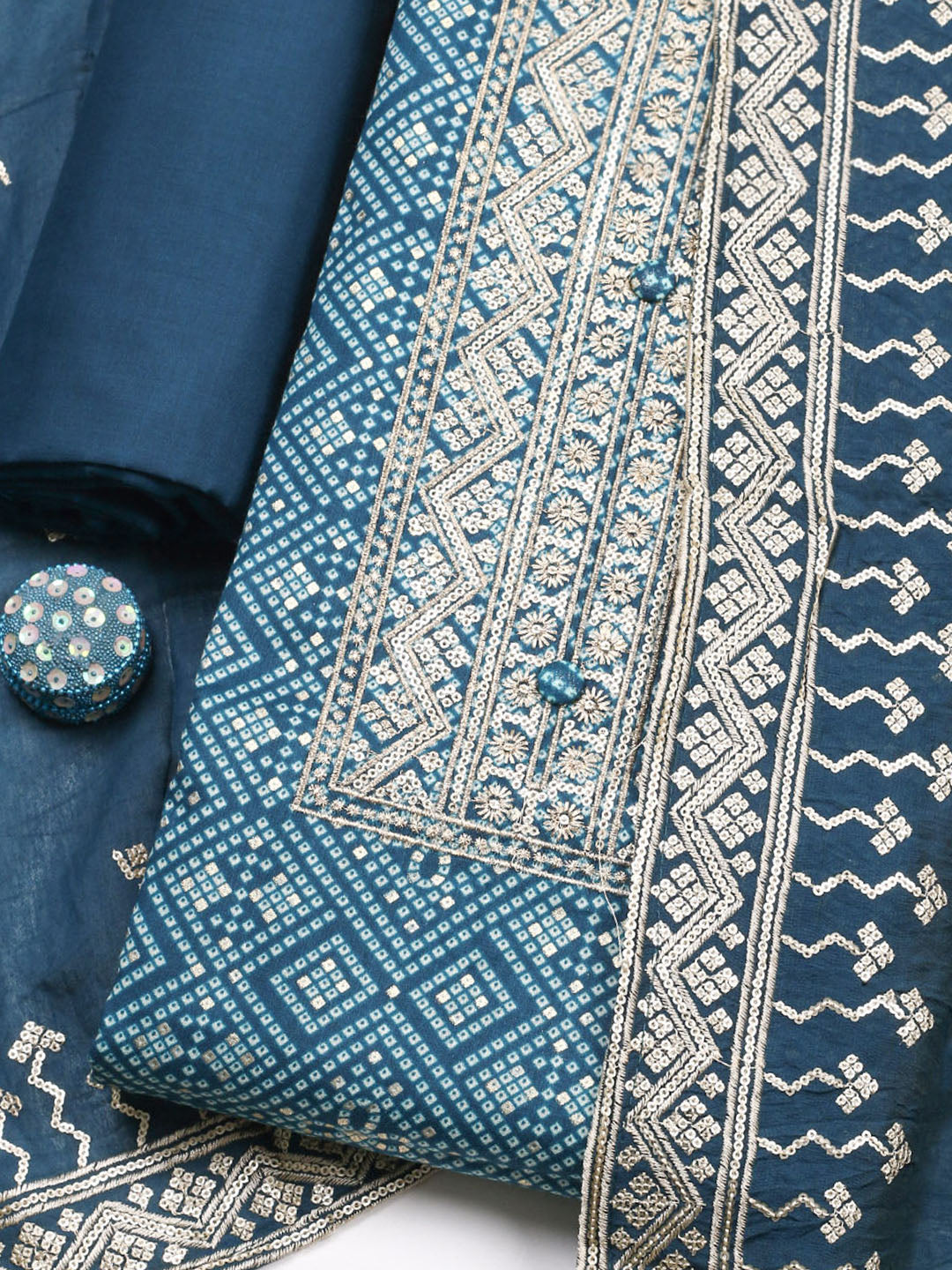 Embroidered Cotton Unstitched Suit With Pant &amp; Dupatta