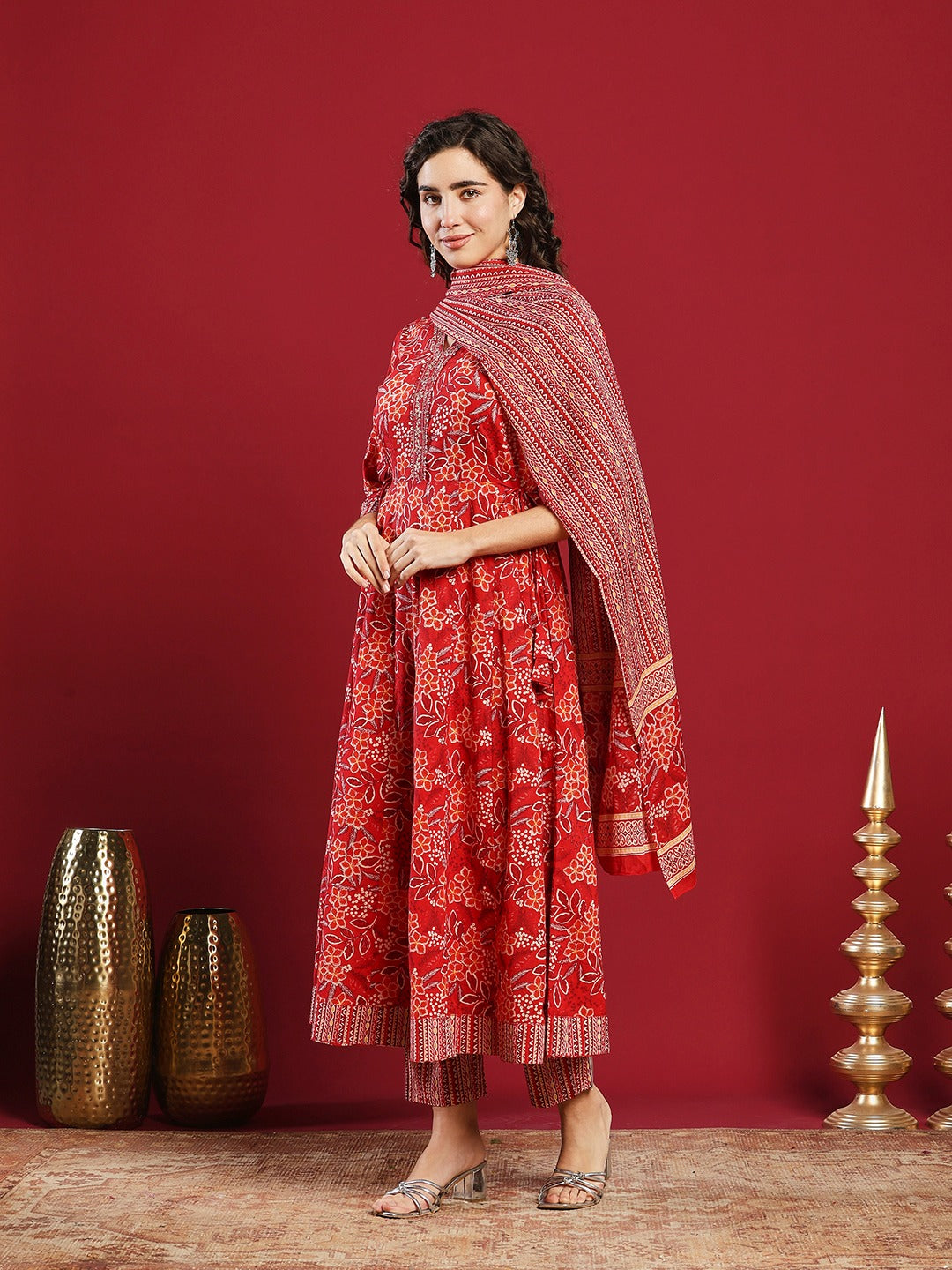 Printed Cotton Kurta With Pant &amp; Dupatta