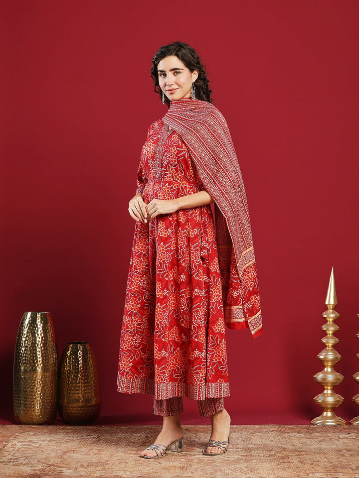 Printed Cotton Kurta With Pant &amp; Dupatta