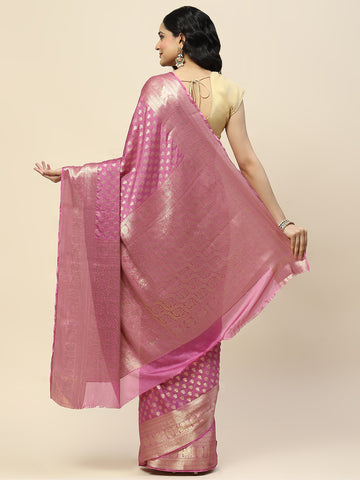 Zari Border Booti Woven Crepe Saree