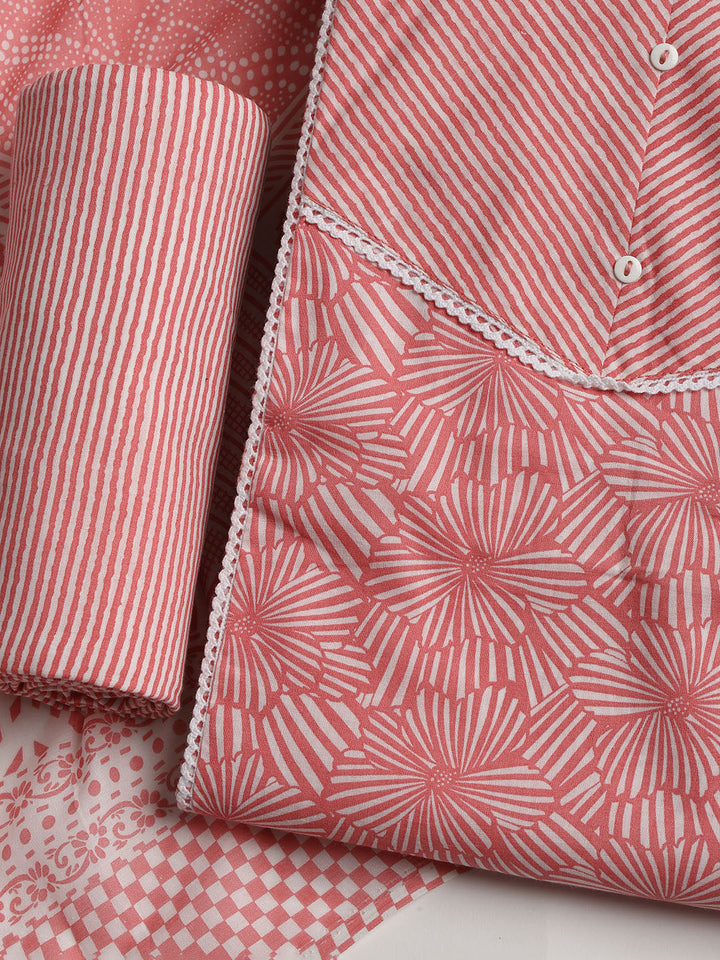 Printed Cotton Blend Unstitched Suit With Dupatta