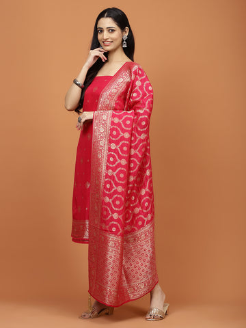 Woven Chanderi Unstitched Suit Piece With Dupatta