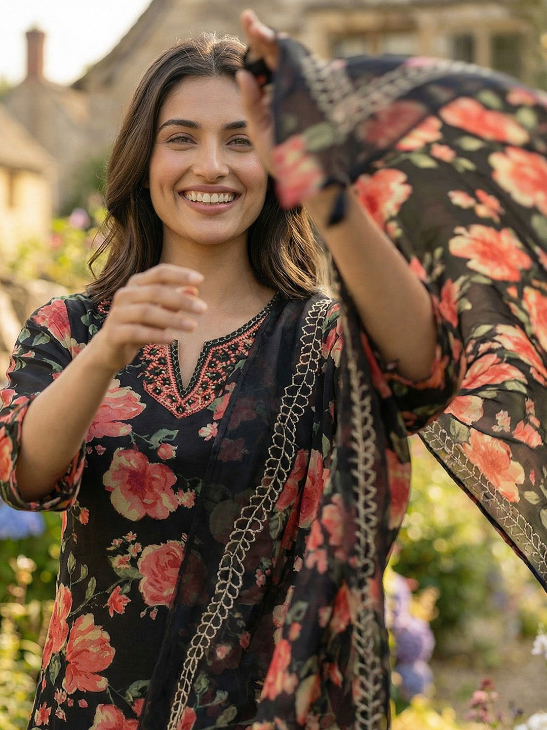 Printed Cotton Blend Kurta With Pant &amp; Dupatta