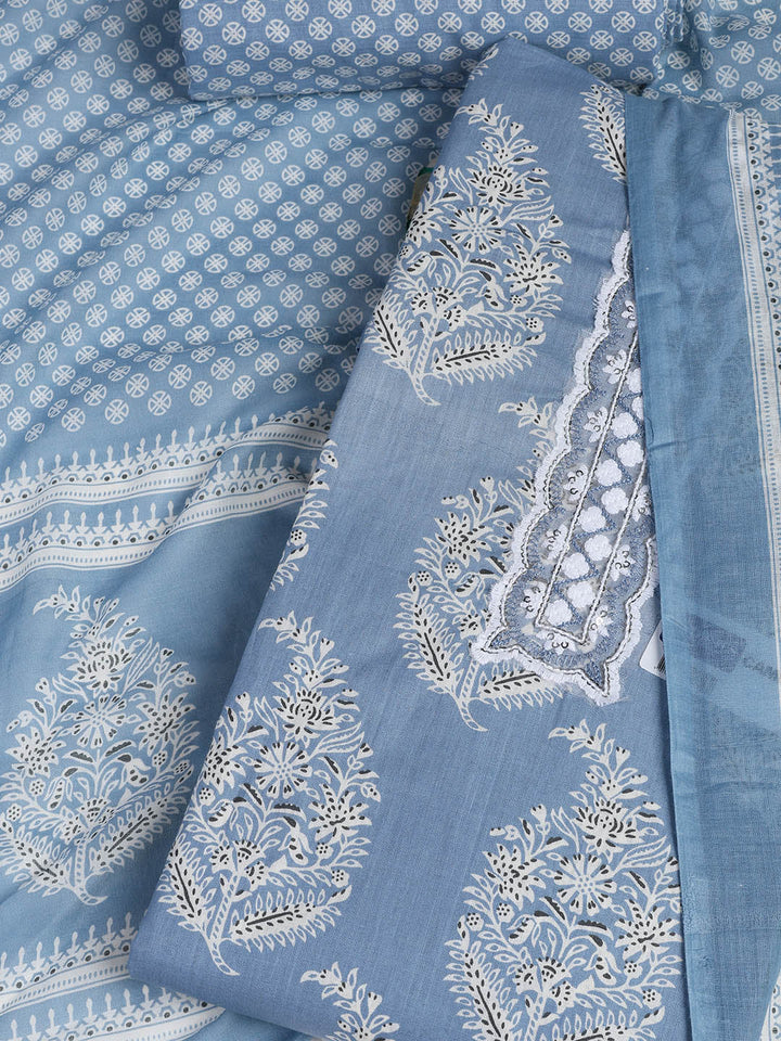 Printed Cotton Blend Unstitched Suit With Dupatta