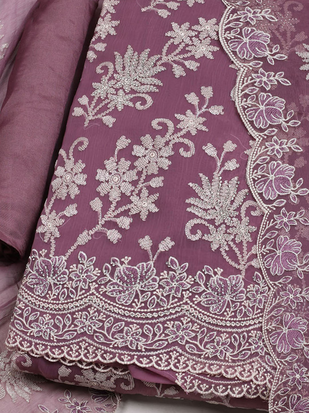 Embroidered Organza Unstitched Suit With Dupatta