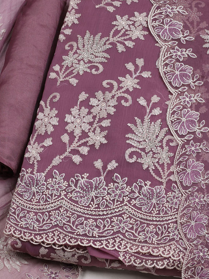 Embroidered Organza Unstitched Suit With Dupatta