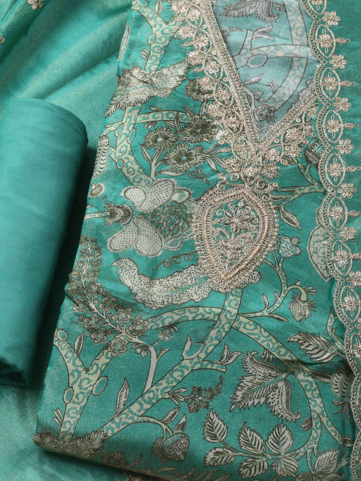 Embroidered Tissue Unstitched Kurta With Pant &amp; Dupatta
