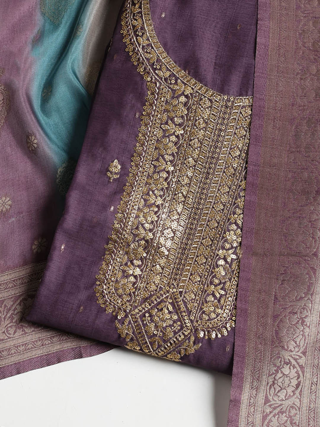 Sequence Work Chanderi Unstitched Suit With Dupatta