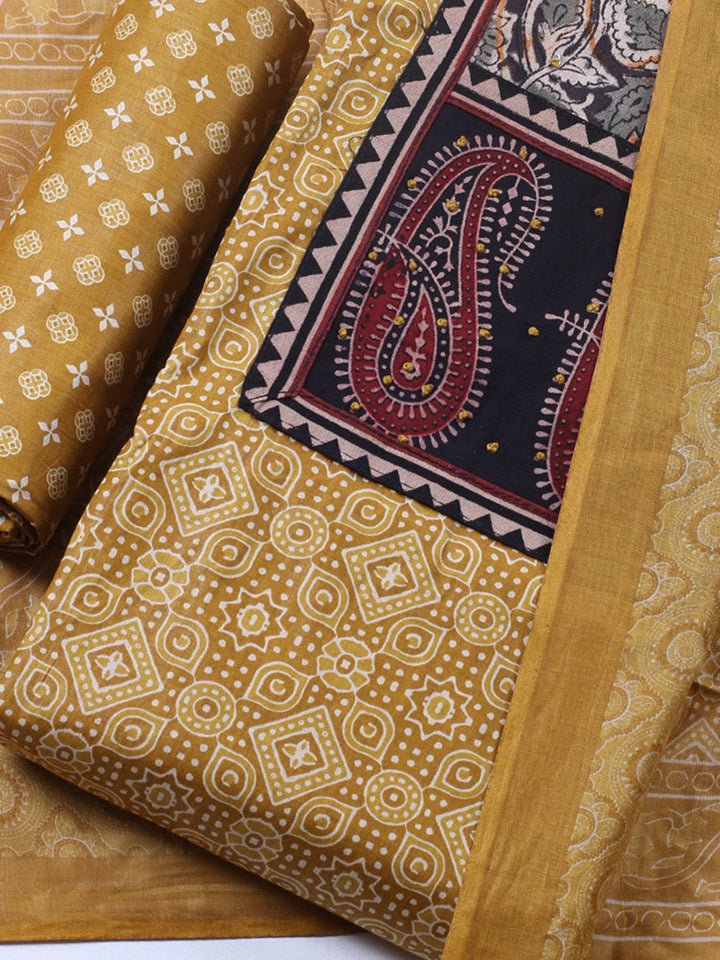 Printed Cotton Blend Unstitched Suit With Pant &amp; Dupatta