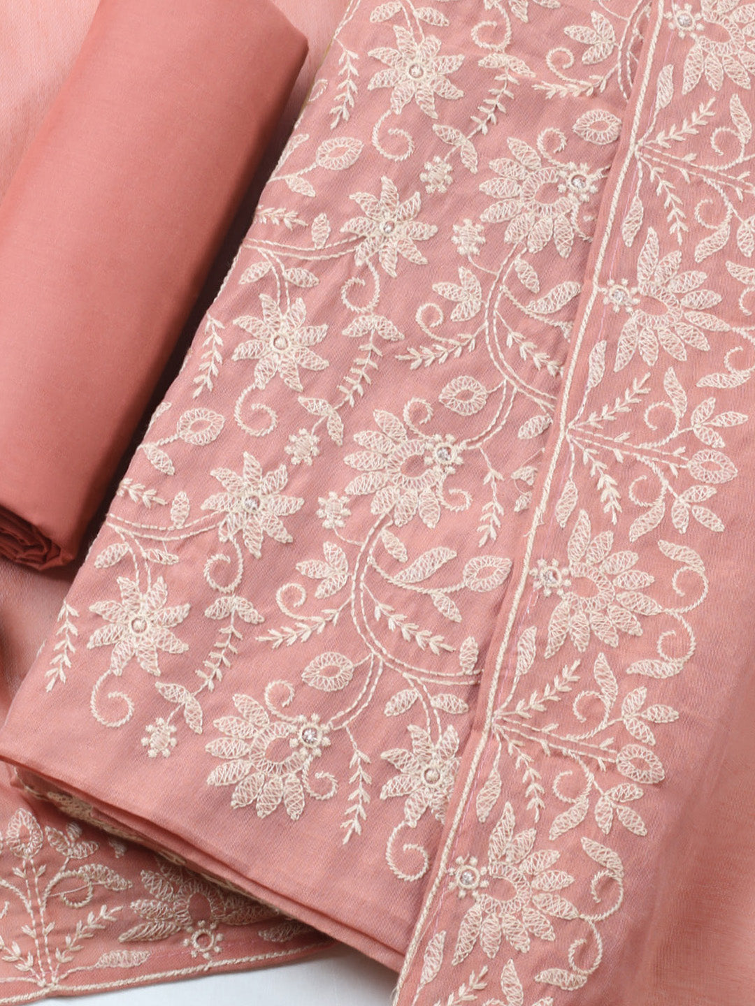 Embroidered, Cotton Blend Unstitched Suit With Pant &amp; Dupatta