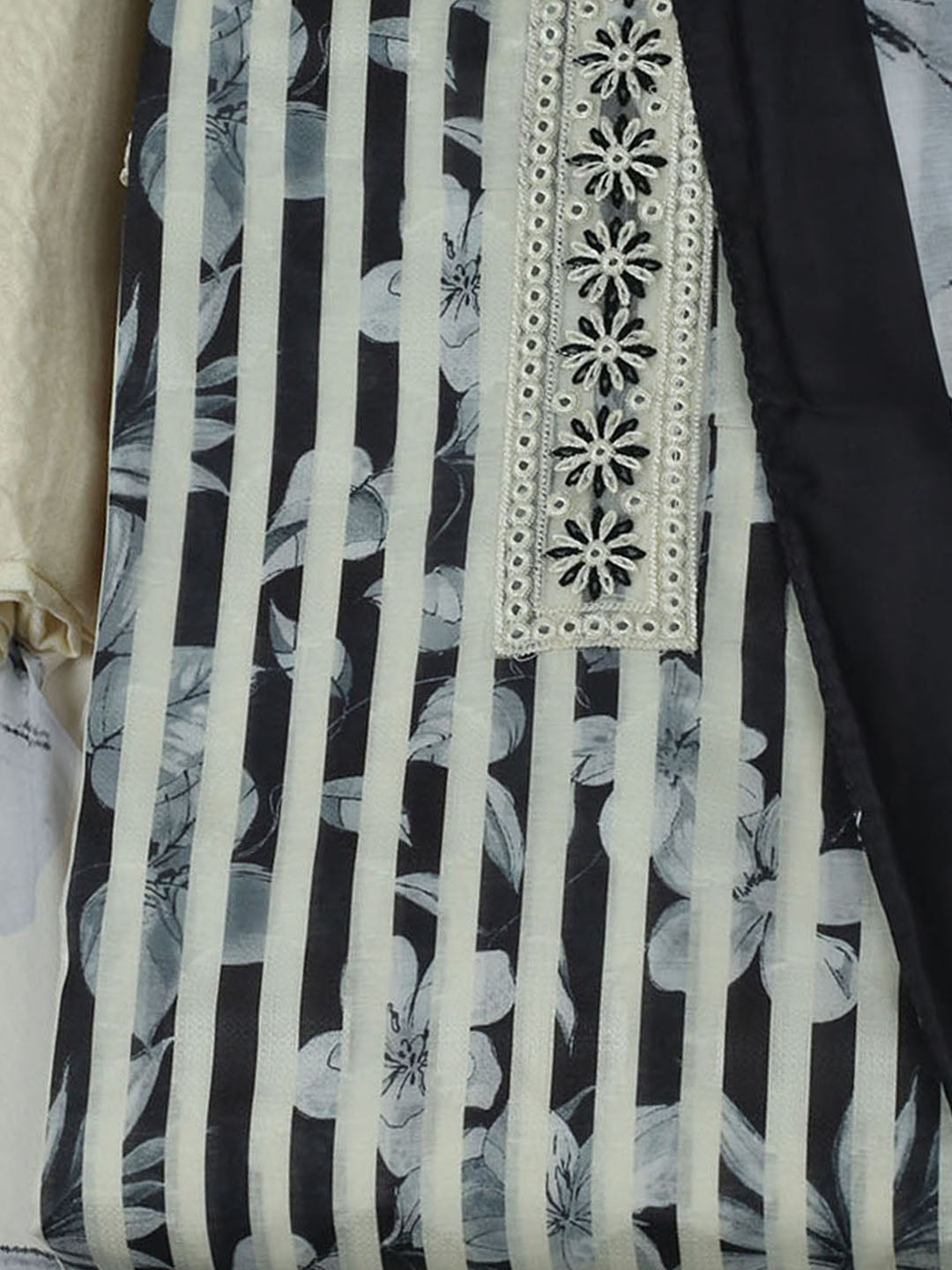 Embroidered Muslin Unstitched Suit With Pant &amp; Dupatta