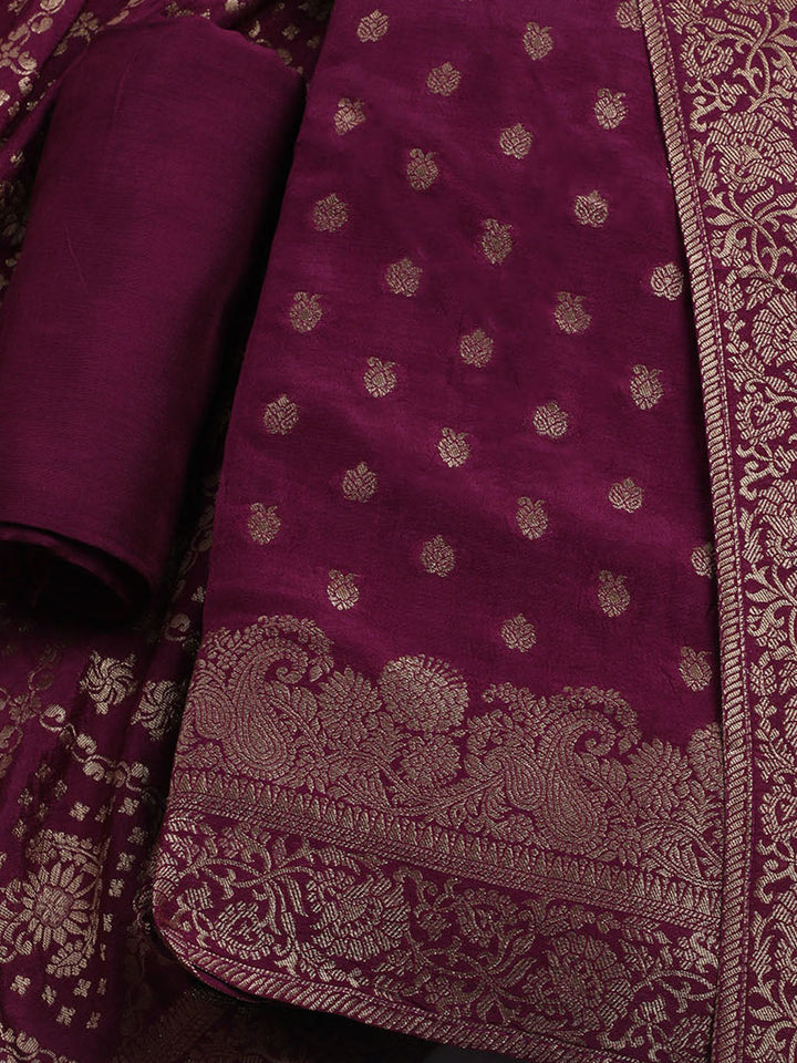 Woven Design Chanderi Unstitched Suit With Dupatta