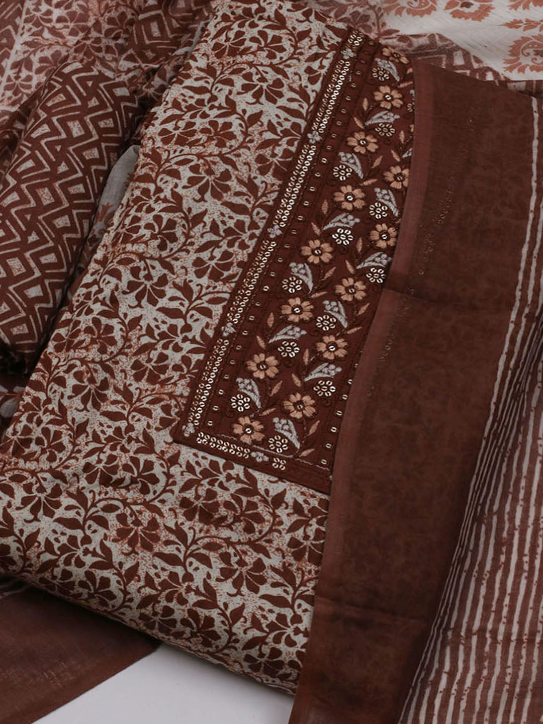 Printed Cotton Blend Unstitched Suit With Dupatta