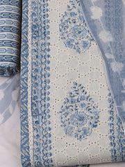 Embroidered Cotton Unstitched Suit With Pant Dupatta