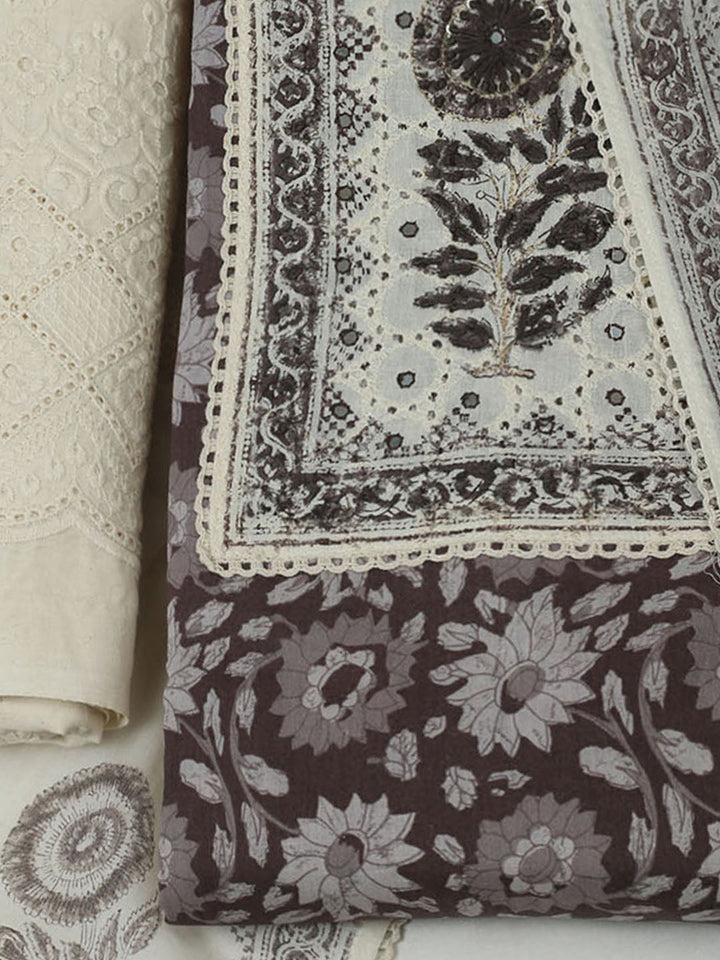 Printed Cotton Unstitched Suits Printed Suit With Pant &amp; Dupatta