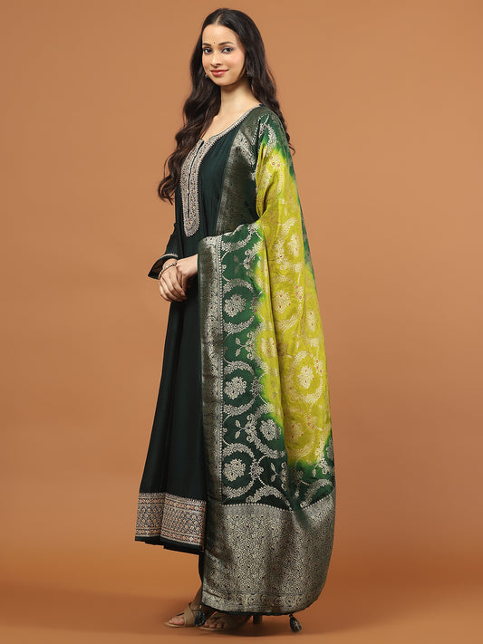 Zari Sequin Embroidery Art Silk Kurta With Pants & Dupatta