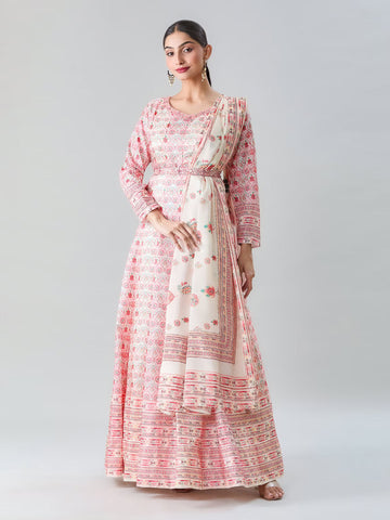 Floral Printed Anarkali Kurta With Legging & Dupatta