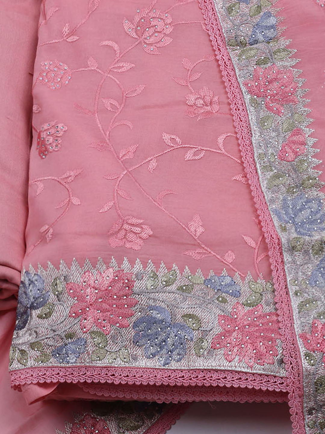 Embroidered Organza Unstitched Suit With Dupatta