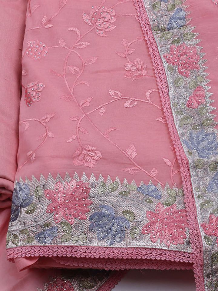 Embroidered Organza Unstitched Suit With Dupatta