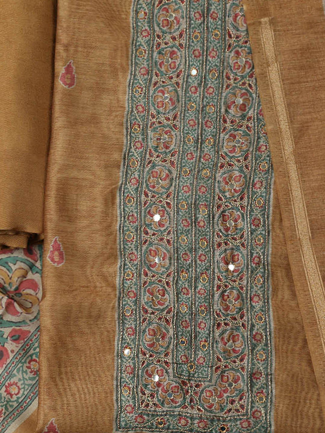 Printed Chanderi Unstitched Suit With Pant &amp; Dupatta