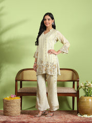 Embroidered Chinon Kurta With Pant