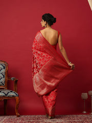 Woven Design Art Silk Red Saree