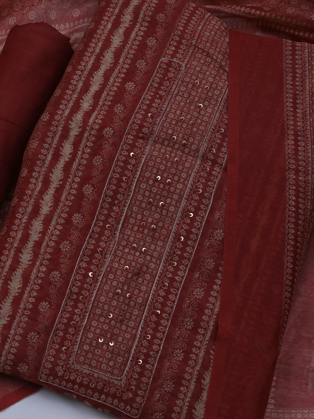Printed Chanderi Unstitched Suit With Dupatta