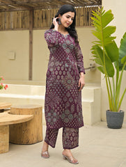 Printed Cotton Blend Kurta With Palazzo