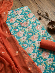 Printed Chanderi Unstitched Suit With Pant