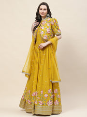 Floral Sequin Embroidery Georgette Kurta With Jacket & Dupatta