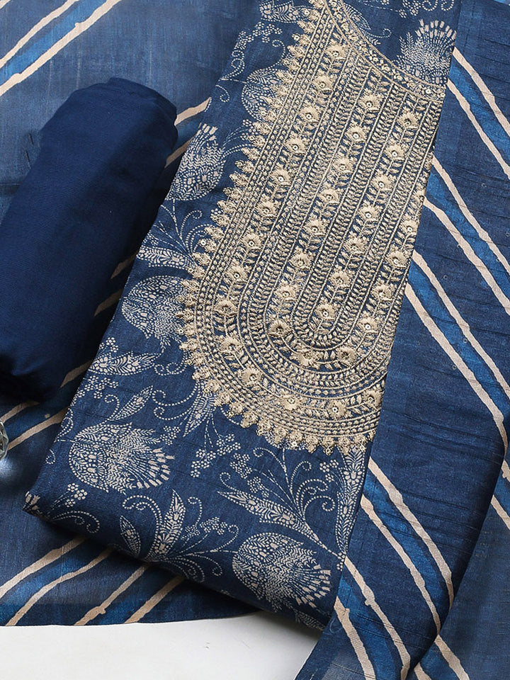 Embroidered Cotton Blend Unstitched Suit With Pant &amp; Dupatta